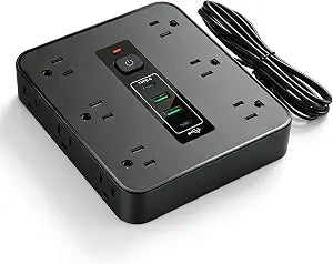 16-in-1 Surge Protector Power Strip with 12 AC Outlets, 2 USB-C & 2 USB-A Ports, 6.6FT Extension Cord, Overload Protection, Wide-Spaced Design for Home, Office, Gaming & Travel