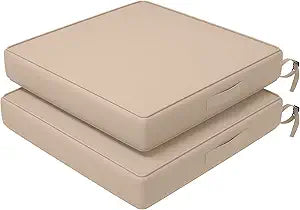 Amopatio 22 x 22 x 4 Inch Outdoor Chair Cushions Set of 2, Waterproof & Fade Resistant Patio Seat Cushions, Outdoor Couch Cushions with Adjustable Straps & Handle for Garden Sofa, Beige