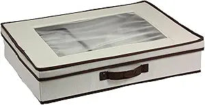 Household Essentials Natural 545 Vision Box with Lid and Handles | Tabletop Linen Storage Set Canvas with Brown Trim