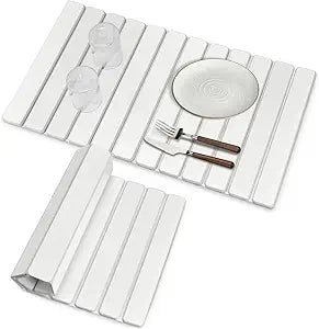 Extra Large Stone Dish Drying Mats for Kitchen Counter, 28"16" Quick Drying Collapsible Dish Drying Mat, Absorbent Eco-Friendly Diatomaceous Earth Mats for Dishes Bottles, Match Any CountertopWhite