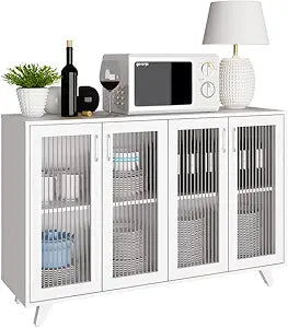 Panana Kitchen Buffet Server Table Accent Sideboard Cupboard Server Buffet Console Table with Doors Cabinet (49inch, White)