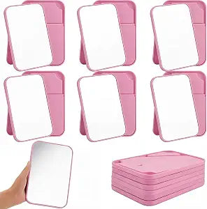 12 Pack 8x5 In Christmas Makeup Mirror with Stand and Hole, Rose Red