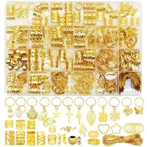 300 Pcs Gold Hair Jewelry for Braids Metal Hair Charms Accessories for Women Men,Adjustable Dread Loc Jewelry Cuffs Rings Coils Pendants Braiding Decoration
