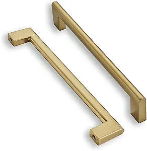 khtumeware 6 Inch Hole Center 6 Pack,Brushed Brass Cabinet Pulls Heavy Duty Solid Brushed Gold Kitchen Drawer Handle Antique Cabinet Hardware for Bathroom, Drawer, Cabinet