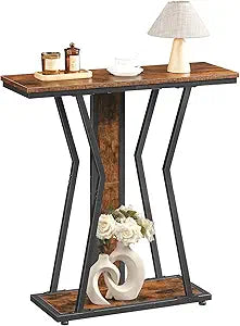 HOOBRO Narrow Console Table, 29.5" Small Entryway Table with Storage, 2-Tier Sofa Table Behind Couch, Modern Style, for Living Room, Hallway, Foyer, Bedroom, Rustic Brown and Black BF66XG01