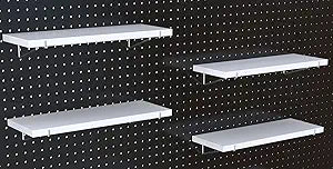 KINOMI Heavy Duty Pegboard Shelves, Value Set of 8 Pack Pegboard Shelf Brackets Hooks and 4 Pack Peg Board Shelves for Garage, Home, Garden, Tool Shed (White)