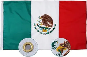 SYII Mexican Flag 5x8 Ft Outdoor, Embroidered Mexico MX Flags with 3 Brass Grommet and Sewn Stripes, Heavy Duty 210D Polyester