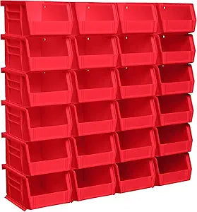 Akro-Mils 30210 AkroBins Plastic Storage Bins, Space-Saving Stackable Bins for Garage, Pantry, Craft Organization, 5" x 4" x 3", Red, 24-Pack