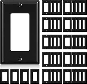 AIDA 1-Gang Standard Light Switch Cover Plate, Decorative Outlet Covers, Glossy Black, 50-Pack Unbreakable Polycarbonate Wall Plates for Decorator Device, UL Listed, 4.5" H x 2.75" L