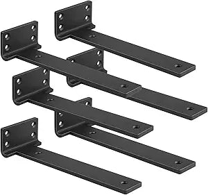 Floating Shelf Brackets 12 inch 6 Pack L Brackets for Floating Shelves Black Metal Heavy Duty Shelf Bracket for DIY Shelving Brackets Decorative with Mounting Hardware Screws