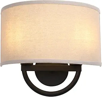 Industrial 2-Lights Wall Sconce Fixtures with Linen Fabric Shade, Double Wall Light Lamps Decor for Hallway Bedroom Living Room Bathroom Stairway
