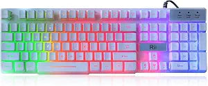 Rii RK100+ White Gaming Keyboard,Rainbow LED Backlit