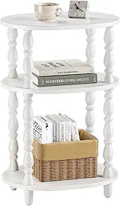 Yoobure 3-Tier Small Side Table - Oval End Table with Vintage Spindle Legs, Accent Night Stand with Storage Shelf for Narrow Spaces, Wood Nightstand Bedside Table for Living Room, Bedroom, White