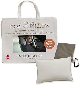 Fossflakes Travel Pillow for Airplane, Train & Car, with Washable Cover | Compact, lightweight travel pillow that packs into a carry-on; soft, supportive Fossflakes fill with a washable cover