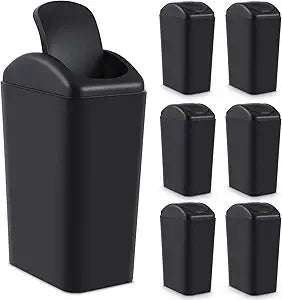 Hoolerry 2 Pcs 3 Gallon/12 Liter Small Trash Can Plastic Kitchen Garbage with Lid Small Trash Bin for Bathroom Office Bedroom Kitchen Waste Outdoor (Black)