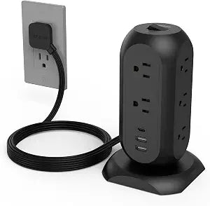 TESSAN Tower Power Strip Flat Plug with 1050J Surge Protection, 6 Ft, Black