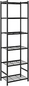 Small Storage Shelves, 6-Tier Metal Shelving Unit with Adjustable Feet, Compact Shelf Organizer for Garage, Kitchen, Pantry and Closet Organization, 17.7" x 11.8" x 68.9", Black