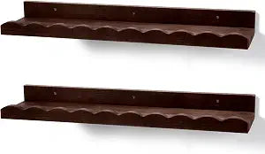 Suzile 2 Pcs Scalloped Floating Wall Shelves,12",Walnut Brown
