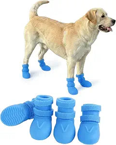 Waterproof Silicone Dog Shoes for Small Medium & Large Dogs, 4 PCS Non Slip Dog Rain Boots with Adjustable Magic Tapes, Paw Protectors Dog Boots for Hot Pavement, Beach, Rain, Hiking (Blue, 3XL)