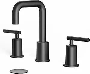 VXV Black Bathroom Faucet 3 Hole, 8 Inch Widespread Bathroom Sink Faucet with Pop-up Drain and Supply Line, 2 Handle Brushed Gold Sink Faucet Bathroom 360 Rotating