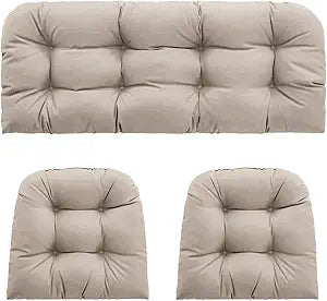 Outdoor Wicker Chair Cushions 3 Pieces for Patio Furniture, 1 Loveseat Cushion 44x22x4 and 2 U-Shaped Cushions 22x22x4, Indoor Outside Use, Fade-Resistant & Waterproof, Taupe