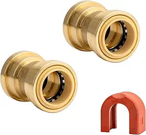 QuickFitting 1 Inch Straight Coupling, Push to Connect Brass Plumbing Fitting with Slip Clip Disconnect Tool, for Copper, PEX and CPVC, 2 Pack
