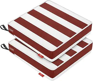 Patio Chair Cushions 22x22 Inch, Water Repellent Outdoor Seat Cushions with Adjustable Straps, Fade Resistant Replacement Cushions for Garden Deck Sofa Couch, Set of 2, Red White