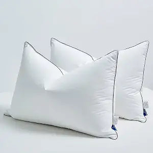 Goose Down Pillows Queen Size Set of 2, 3-Chamber Cervical Neck Support Down Feather Pillow 100% Soft Cotton Cover Luxury Hotel Bed Goose Feather Pillows (Queen (Pack of 2))