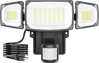 Olafus 70W Motion Sensor Outdoor Light Plug in, Motion Flood Light Dusk to Dawn, 7000LM LED Security Light IP65 Waterproof, Motion Activated 6500K PIR Sensor Lighting for Garage Yard Patio Eave, Black