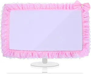 23''-27'' Pink Monitor Cover, Cute Computer Monitor Covers with Bow-Knot, Lace Fabric, Monitor Dust Cover, TV Monitors Covers, PC Cover, Monitor Decoration, Monitor Accessories Cute