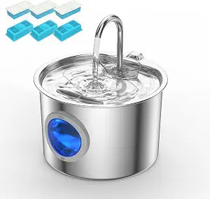 Cat Water Fountain Stainless Steel: Cat Fountain for Drinking with 6 Filters + 6 Sponges - 74oz/2.2L Pet Water Fountain for Cats Inside - Quiet Cats Water Bowl Dispenser - Kitten Drinking Fountains