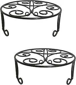 2 Pack Iron Plant Stand Low Profile,13 Inch Diameter Wide Round Metal Flower Stand for Indoor Outdoor Large Plants, Short Heavy Duty Display Holder for Wide Pots, Patio Garden Home Decor,Rustproof Matte Black(2 Pack 13 Diameter 5 inches Tall Black)