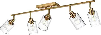 MELUCEE 5-Light Track Lighting Kit Brass Semi Flush Mount Ceiling Light Fixture with 5 Rotatable Light Heads, 37 Inch Modern Accent Lighting for Foyer Art Wall Kitchen, Clear Glass Shade