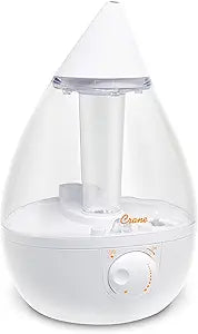Crane Ultrasonic Cool Mist Humidifier for Bedroom, Baby Nursery, Kids Room, Plants, or Office, Large 1 Gallon Tank, Filter Optional, Clear and White