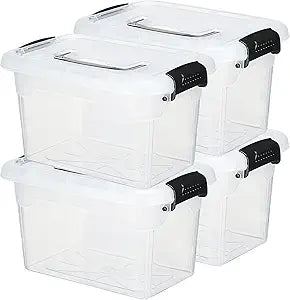Sadnyy 4 Pack Clear Plastic Storage Latch Box Stackable Plastic Storage Bins with Latching Lids and Wheels Clear Large Boxes Organizing Container for Home Garage Closet Classroom(10 Quart)