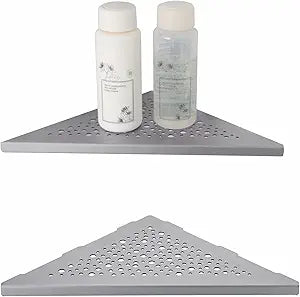 WELLUP Brushed Nickel 10 Corner Shower Shelf Bathroom Shower Shelves, 2 Pack Triangular 304 Stainless Steel Shower Corner Shelf for Tiled Walls, No Drilling