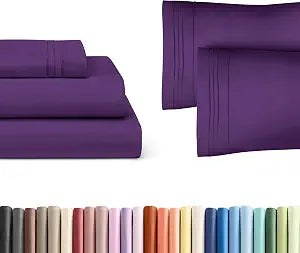 Purple 3-Piece Sheet Set & Pillowcase Bedding Bundle (Twin XL Size) - Complete Twin XL Sheet Set & 2 Pillowcases with Deep Pockets up to 16 inches - Hotel Luxury Quality - Soft, Breathable and Cooling