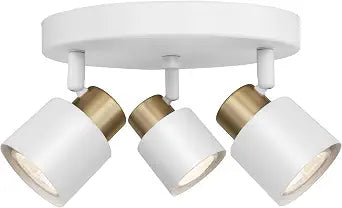 3 Light Track Lighting Kit, Matte White Brass Finish Canopy with Moden Flush Mount Ceiling Spotlight for Kitchen,Dining,Living Room,Home Improvement