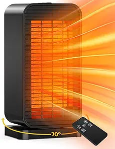 Space Heater, Portable Electric Heaters for Indoor Use with Thermostat, Fan Mode, Remote Control, Tip-over & Overheat Protection, 1500W PTC Ceramic Safety Heaters for Large Room
