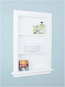 14x24 Recessed Wood Bathroom Niche Medicine Cabinet Replacement w/ Ledge, Wall Niche Medicine Cabinet Replacement, In The Wall Between Studs Bathroom Cabinet Insert Shelf/Shelves, Beadboard, White
