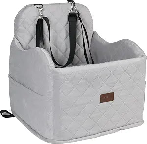 Juniverse Dog Booster Car Seat for Small to Medium Dogs Up to 30 lbs, Memory Foam, Washable Velvet Fabric Cover, Safety Leash, Storage Pockets, 19x19x19 Inches (Gray)