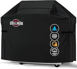 Grillman Grill Cover, BBQ Outdoor Grill Covers, Charcoal, Gas Grills, Waterproof, Rip-Proof, Weather-Resistant, Anti-UV, Barbecue Cover for Weber, Genesis, Charbroil, Nexgrill, etc (Black, 58 Inch)