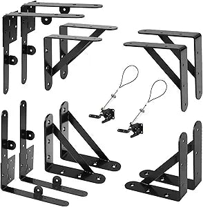 Mofeez Fence Gate Kit Iron Gate Hardware with Gate Latch for Wooden Fences Shed Doors Heavy Duty Anti Sag Gate Corner Brace Bracket (2 Sets)