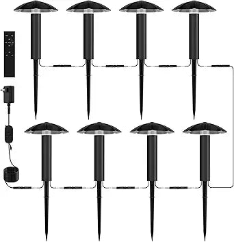 8 Pack Low Voltage Landscape Lighting Kit: All-in-One-Set Easy Setup - Dusk to Dawn Auto On/Off &Timer - 3W Outdoor Waterproof Metal Pathway Lights for Garden Yard Walkway Driveway