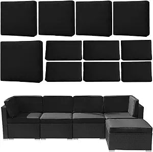 11 Pcs Outdoor Patio Cushion Cover Replacement, Waterproof Patio Cushion Covers, Outdoor Furniture Cushion Covers Set for 6 Seat Wicker Rattan Sofa (Black)