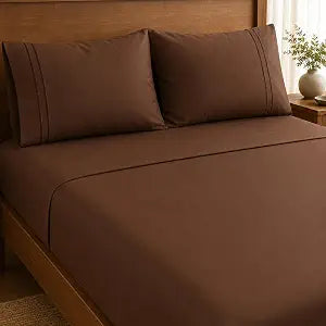 Queen Sheet Set, 4 Piece Hotel Style, Deep Pocket, Brown