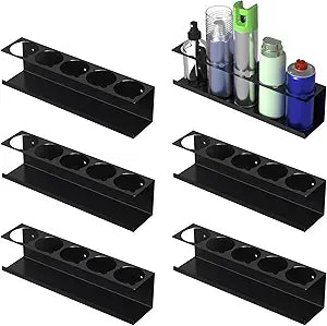 sogiv 6 Pack Spray Can Holder Organizer, Wall-Mounted Steel Spray Bottle Rack, Tool Box Storage Rack, 5 Cans Metal Paint Can Organizer for Garage, Workspace, Shop, Home or Tool Trailer, Black