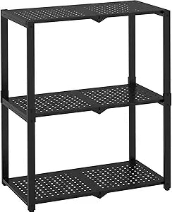 Hastatii 3-Shelf Storage Shelving Unit Metal Rack Heavy-Duty 28"x13.5"x33.5" for Garage, Kitchen and Bedroom Layers Increased Black