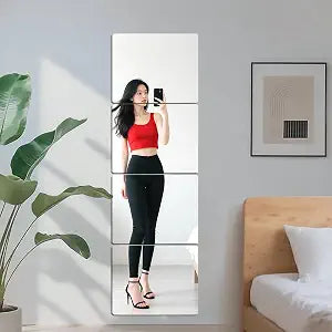 4 Pack Acrylic Mirrors for Wall,8 x 8 Inch Self Adhesive Frameless Small Mirror Tiles, Flexible Plastic Mirror Sheets for Bedroom Home Gym Door (4, 8"*8")