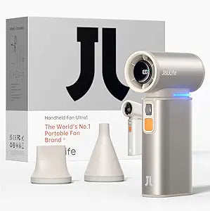 JISULIFE Portable Handheld Turbo Fan, 100 Speeds Adjustable Mini Personal Fan, 9000mAh USB Rechargeable Fan Battery Operated, LED Display, Metal Shell with Accessories Gifts for Men Women Travel-Brown